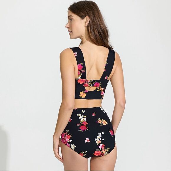 Land's End Plus Standard square neck soft cup tankini top black meadow Various - Picture 5 of 8